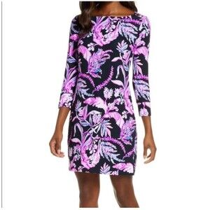 NWOT Lilly Pulitzer Black Pink Sophie UPF 50+ Boat Neck Dress Onyx Wild Within S